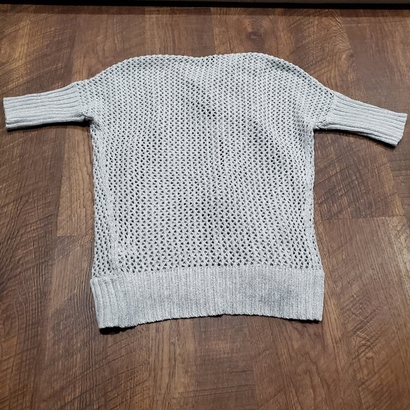 Express Gray Cardigan Open Knit Chunky Sweater Cotton Preppy Work Neutral Boho S - Picture 3 of 8